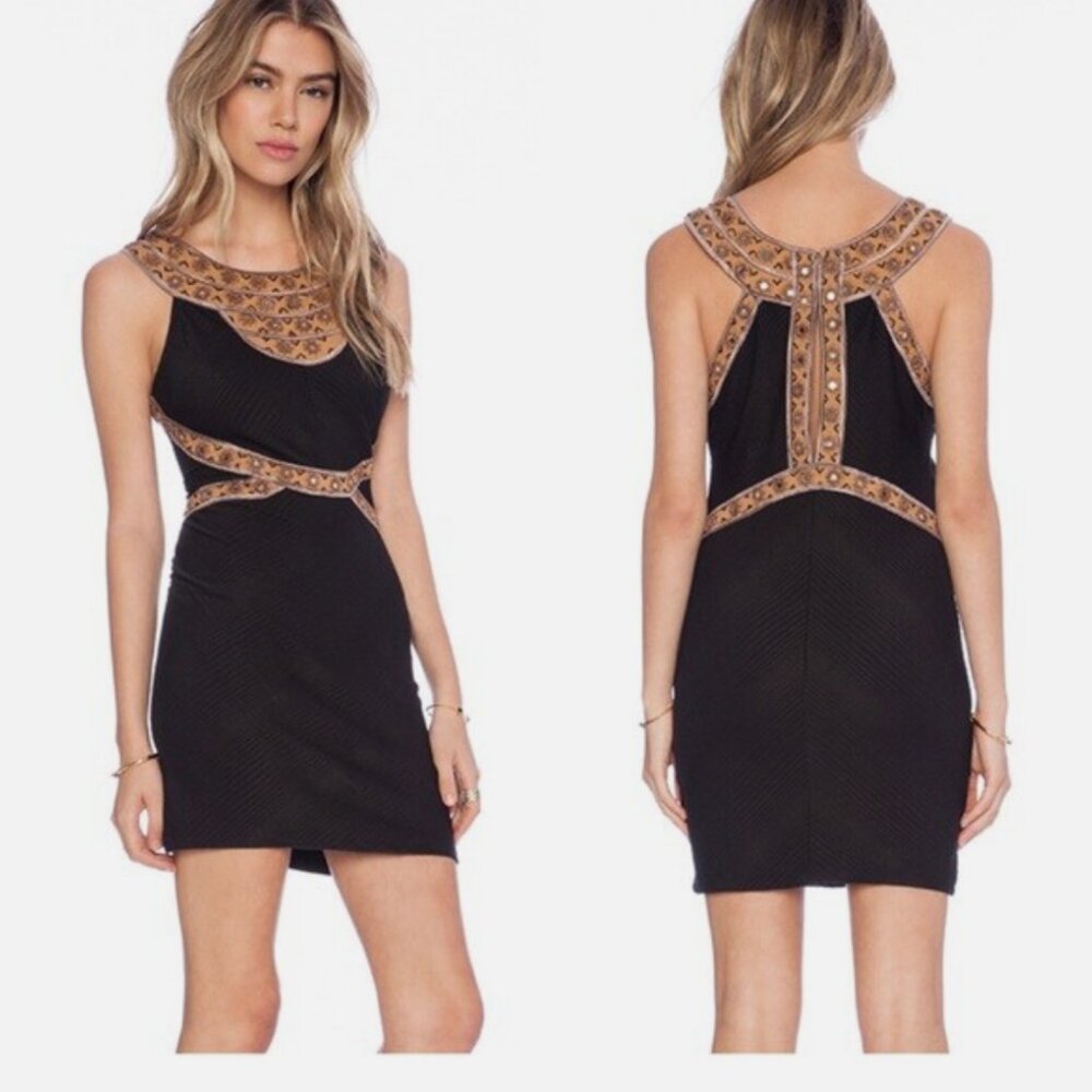 Free People Cleopatra Egyptian Embellished Black Brown Dress - Size XS- NWT